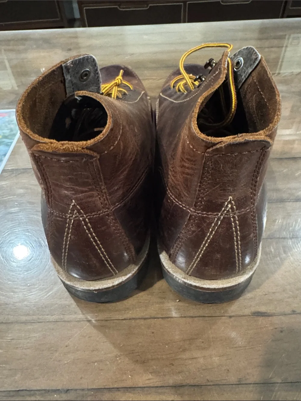 Danner Brown Leather Lace-Up Boots with Yellow Laces